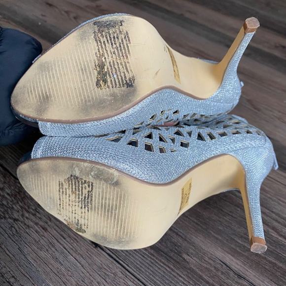 Bommilel sz 8 silver shinny glitter cutout ankle Y2K open toe‎ heels - Picture 5 of 7